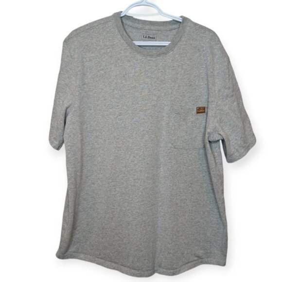 L L Bean BeanBuilt Cotton Tees Pocket ShortSleeve L Reg  Mens Heather Grey - Picture 2 of 8